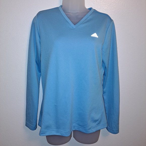 adidas Tops - Baby Blue Adidas Long Sleeve Breathable Mesh-like Material V-Neck Running Shirt
